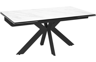 Кухонный стол раздвижной Belluno 160, Marbles Kl-99, Белый мрамор матовый, итальянская керамика, черный каркас