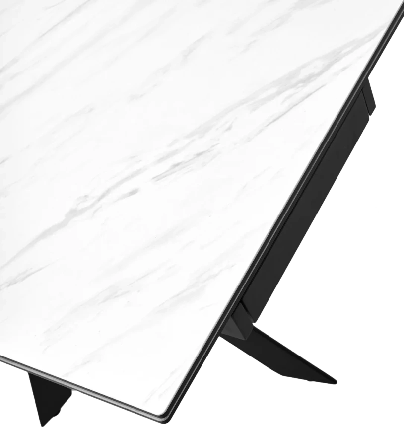 Кухонный стол раздвижной Belluno 160, Marbles Kl-99, Белый мрамор матовый, итальянская керамика, черный каркас