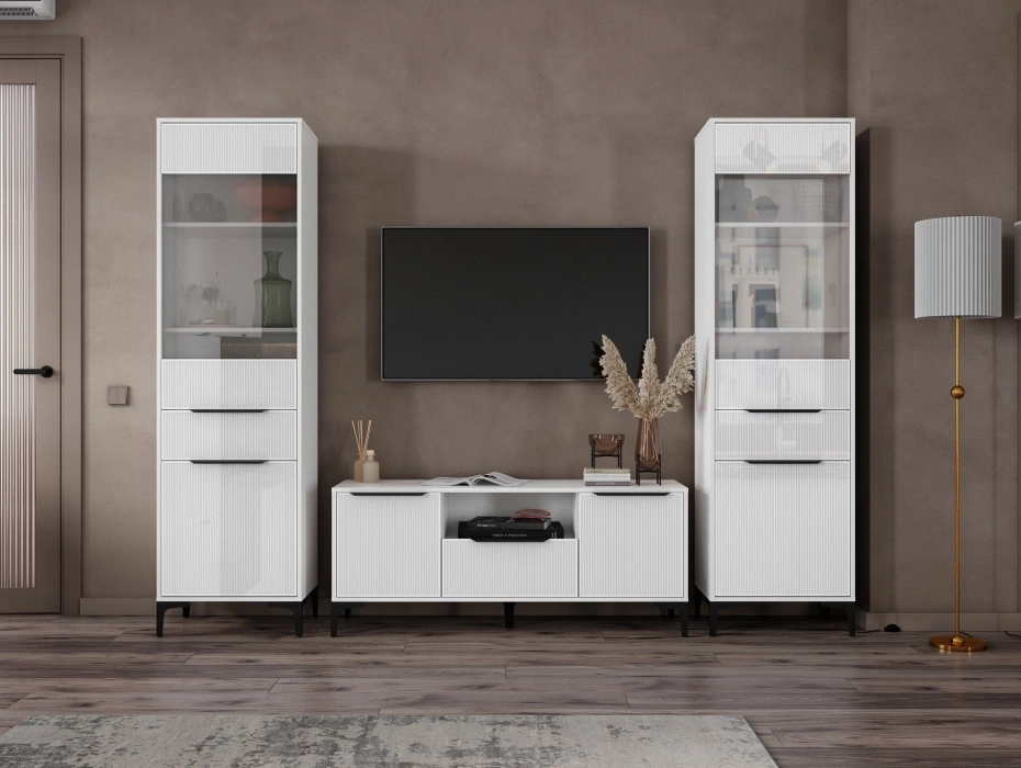 Модульная гостиная Иадама, комплектация 4, белый / белый глянец