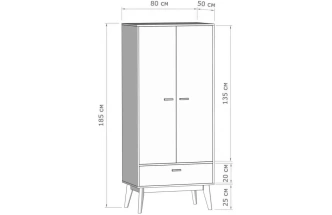 Шкаф двухдверный Калгари, с ящиком, дуб натуральный светлый / белый матовый
