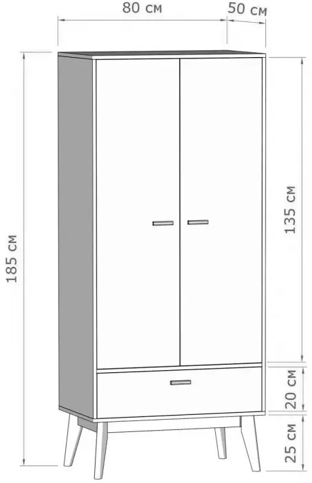 Шкаф двухдверный Калгари, с ящиком, дуб натуральный светлый / белый матовый