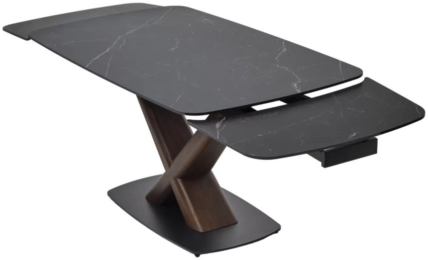 Обеденный раздвижной стол Blanco 160, Matt Black Marble Solid Ceramic, орех