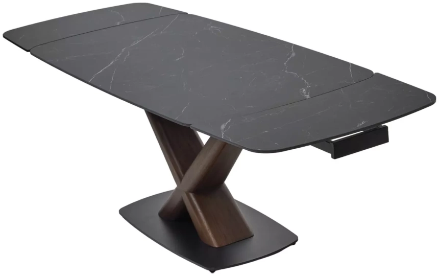 Обеденный раздвижной стол Blanco 160, Matt Black Marble Solid Ceramic, орех