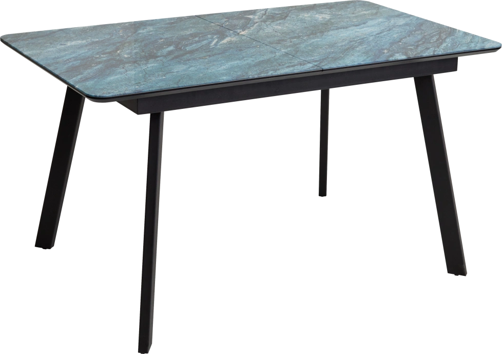 Кухонный стол раздвижной Аруба 140, Аквамарин, стекло, черный каркас