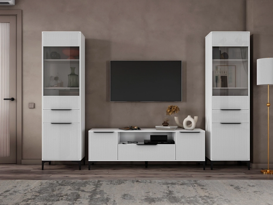 Модульная гостиная Иадама, комплектация 7, белый / белый глянец