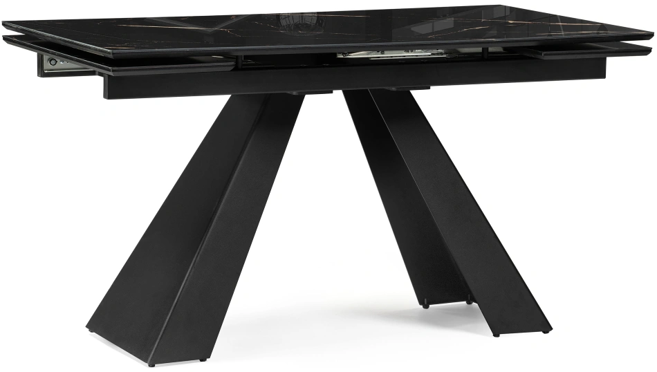 Кухонный обеденный раздвижной стол Торвальд, 140(200)х80х77, стекло, обсидиан / черный
