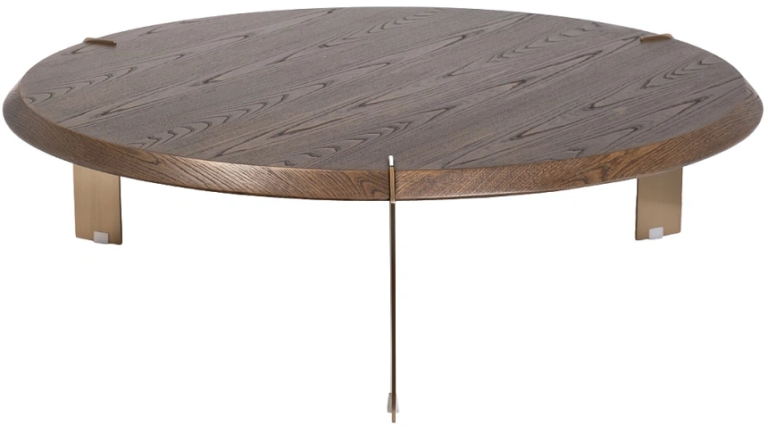 Журнальный стол KFG203, 100x100x30, МДФ, шпон, темно-коричневый / бронзовый