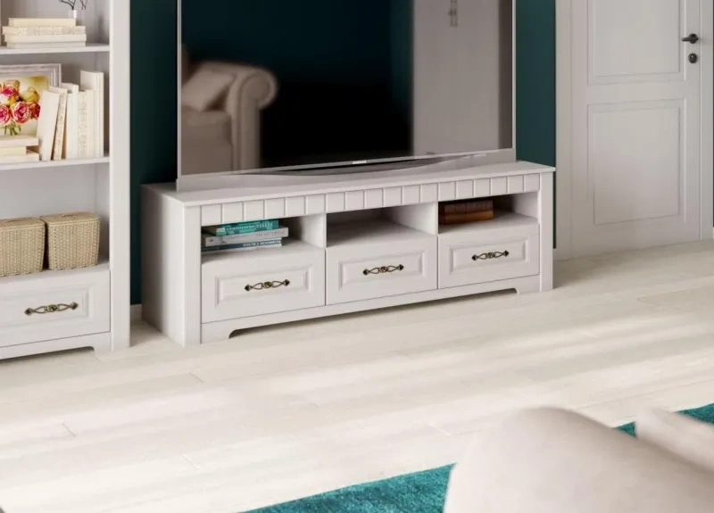 Тумба под ТВ Прованс, с ящиками, бодега белая / патина премиум