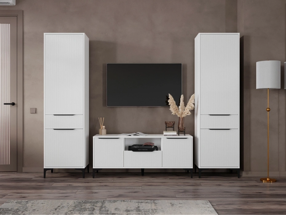 Модульная гостиная Иадама, комплектация 8, белый / белый глянец