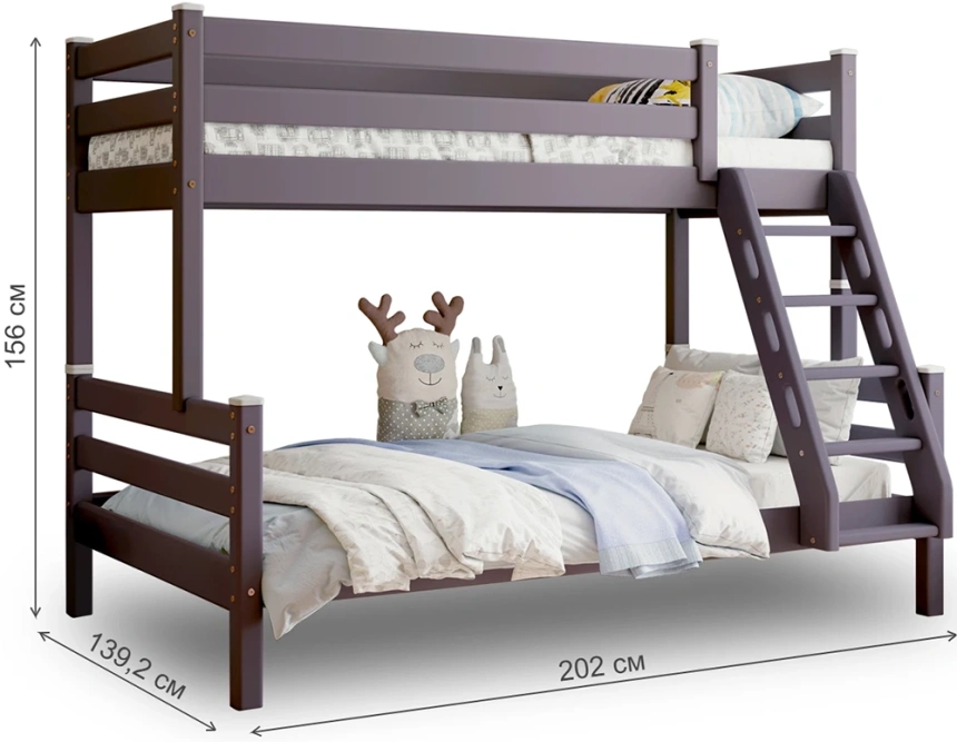 Кровать двухъярусная Адель 2, с наклонной лестницей, лаванда