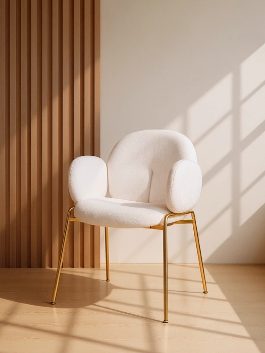 Стул-кресло Kalipso, мягкий, букле белый / золотой