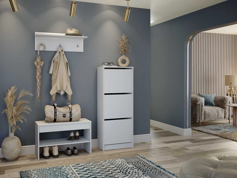 Модульная прихожая Лофт 117.11, с вешалкой настенной с полкой, белый