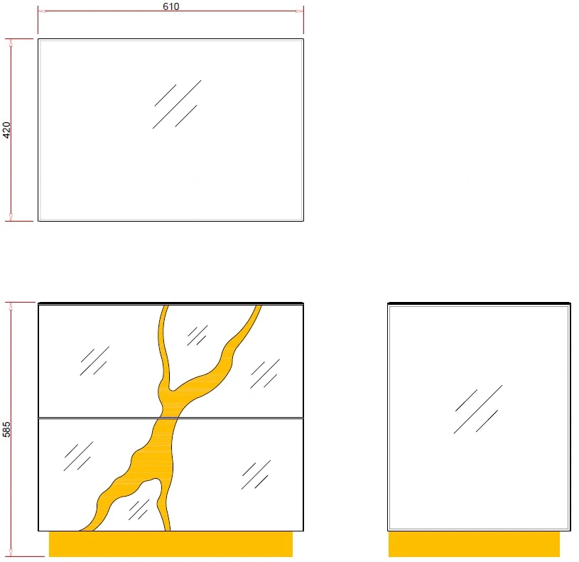 Тумба прикроватная KFG199, с ящиком, зеркальная
