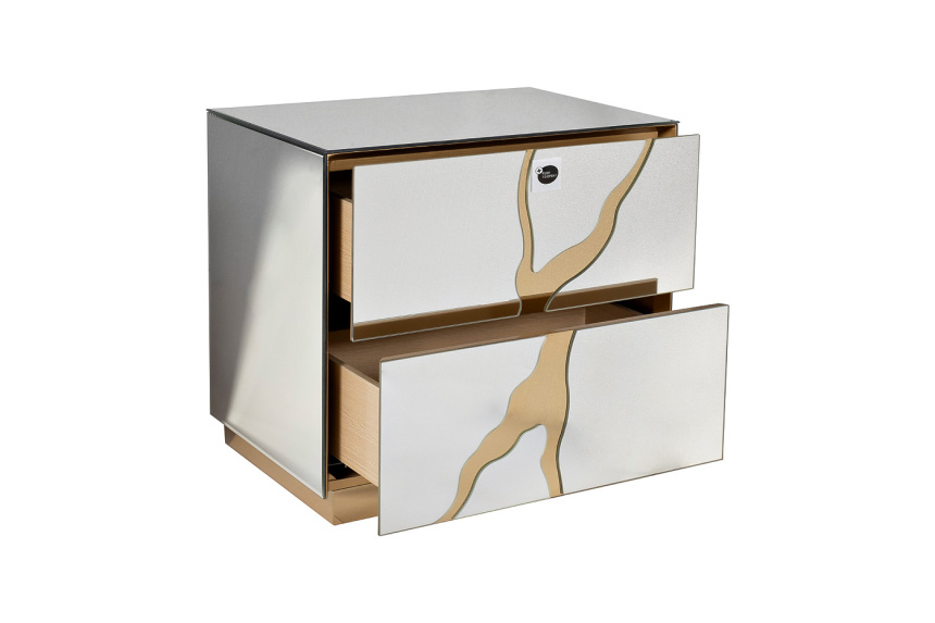 Тумба прикроватная KFG199, с ящиком, зеркальная 