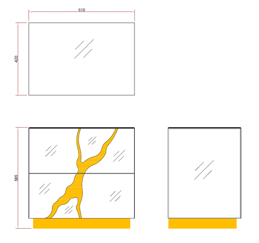 Тумба прикроватная KFG199, с ящиком, зеркальная 