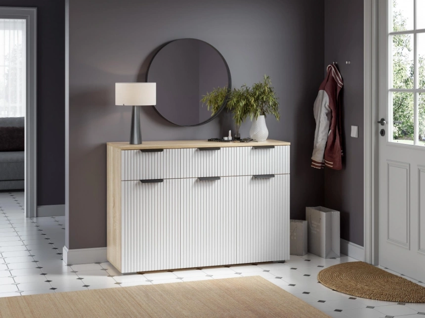 Комод Стокгольм КМ03-1200, дуб сонома / line софт пломбир