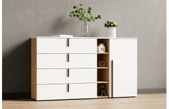 Комод Ренн, широкий, дуб светлый / белый аляска wml