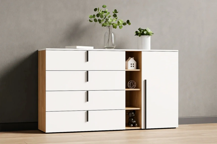 Комод Ренн, широкий, дуб светлый / белый аляска wml