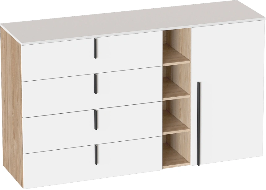 Комод Ренн, широкий, дуб светлый / белый аляска wml