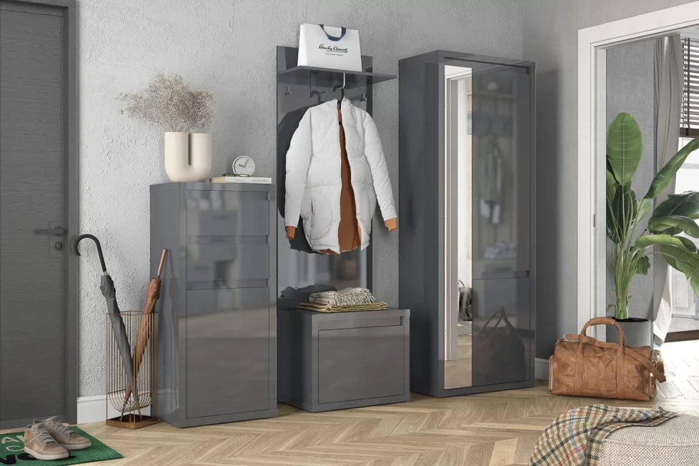 Модульная прихожая Норден 2, Серый глянец