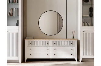 Комод Валенсия, на ножках, с шестью ящиками, персидский жемчуг / дуб натуральный светлый