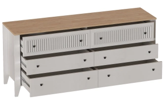 Комод Валенсия, на ножках, с шестью ящиками, персидский жемчуг / дуб натуральный светлый