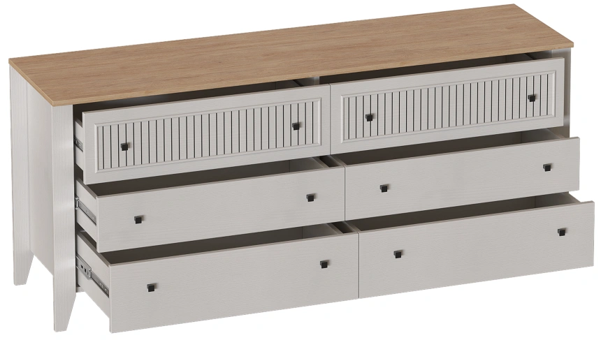 Комод Валенсия, на ножках, с шестью ящиками, персидский жемчуг / дуб натуральный светлый