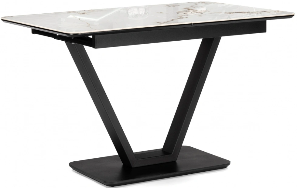 Кухонный раздвижной стол Бугун, 120(160)x80x77, керамика, белый мрамор глянец / черный