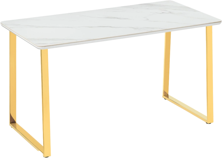 Кухонный стол Селена 2, 180x90x77, керамика, белый мрамор, каркас золотой