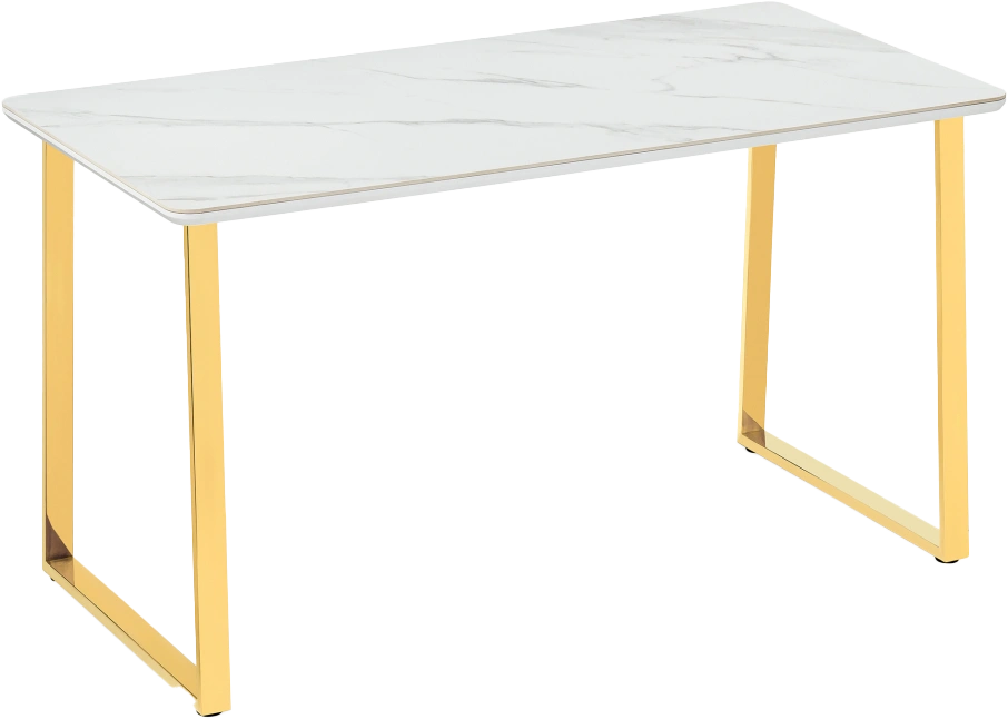 Кухонный стол Селена 2, 180x90x77, керамика, белый мрамор, каркас золотой