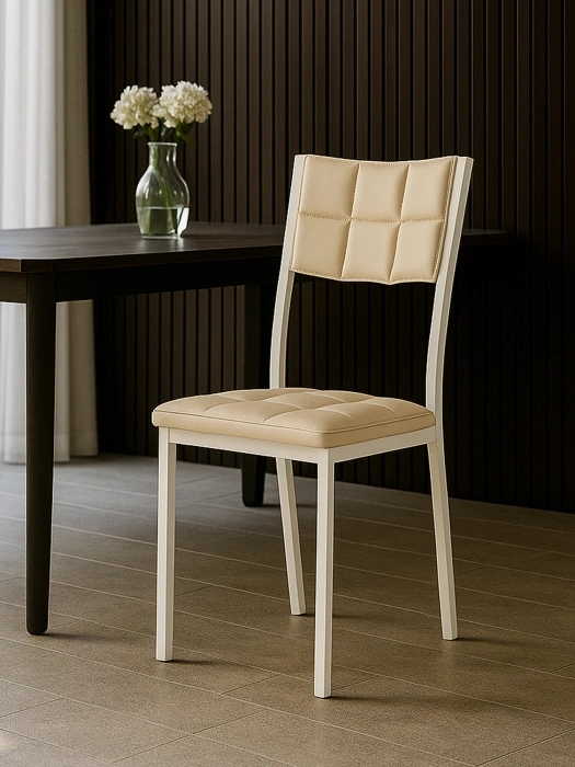 Стул на металлокаркасе Бекал, экокожа бежевый d1 / белый