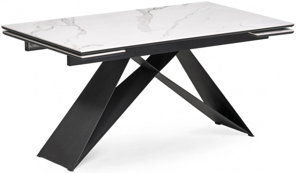 Обеденный раздвижной стол Ноттингем, 160(220)х90х77, керамика, белый мрамор / черный