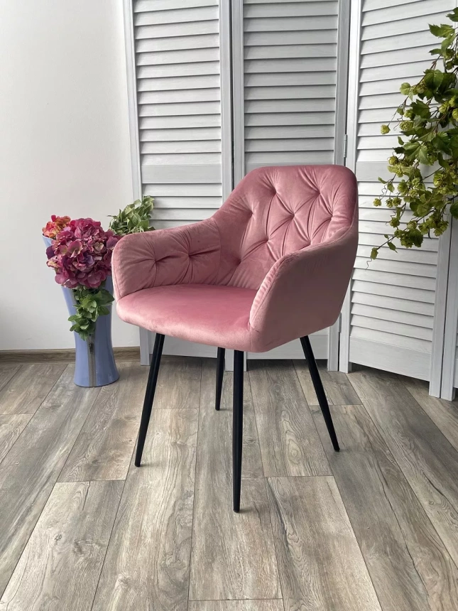 Стул Peru, мягкий, Bluvel-52 Pink, велюр, черный каркас
