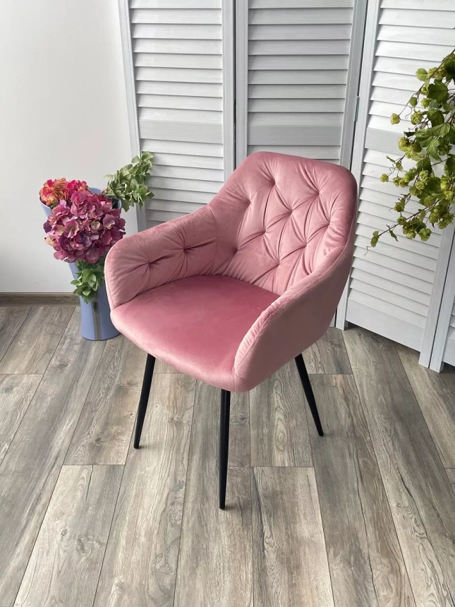 Стул Peru, мягкий, Bluvel-52 Pink, велюр, черный каркас
