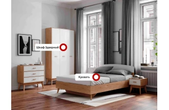 Спальный гарнитур Калгари, композиция #3, дуб натуральный светлый / белый матовый