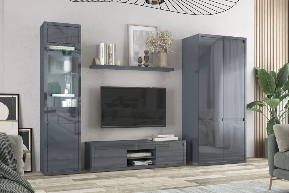 Модульная гостиная Норден, Серый глянец