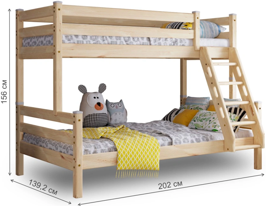 Кровать двухъярусная Адель 2, с наклонной лестницей, прозрачный лак