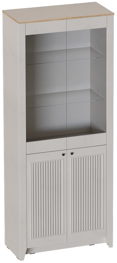 Шкаф-витрина двухдверный Валенсия, со стеклом, персидский жемчуг / дуб натуральный светлый