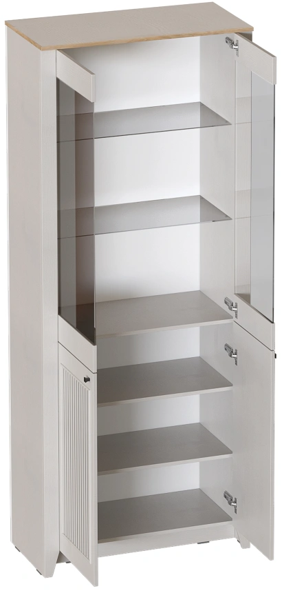 Шкаф-витрина двухдверный Валенсия, со стеклом, персидский жемчуг / дуб натуральный светлый