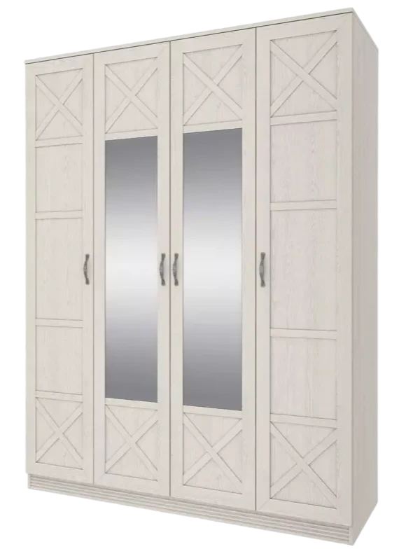 Шкаф Лозанна четырехдверный с зеркалом, Дуб белый