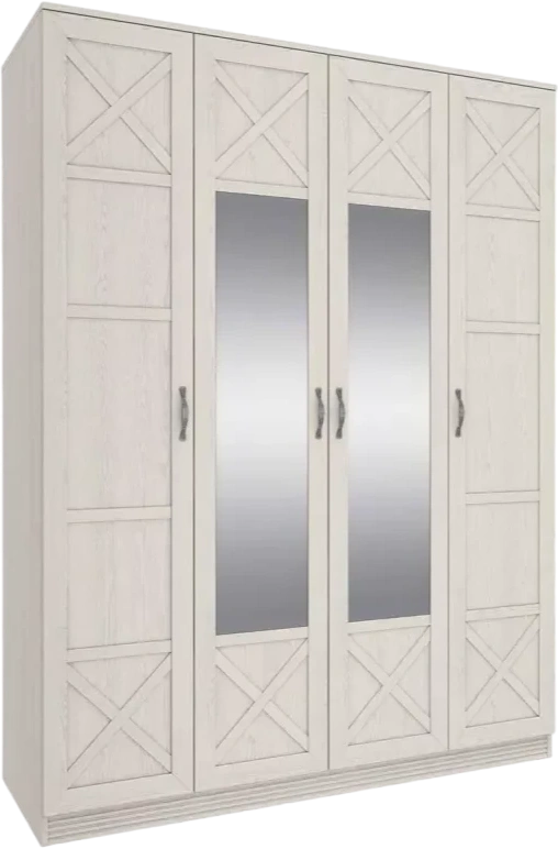 Шкаф Лозанна четырехдверный с зеркалом, Дуб белый