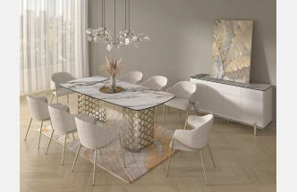 Кухонный стол Chiavari 220, Kl-188 Контрастный мрамор матовый, итальянская керамика, каркас шампань