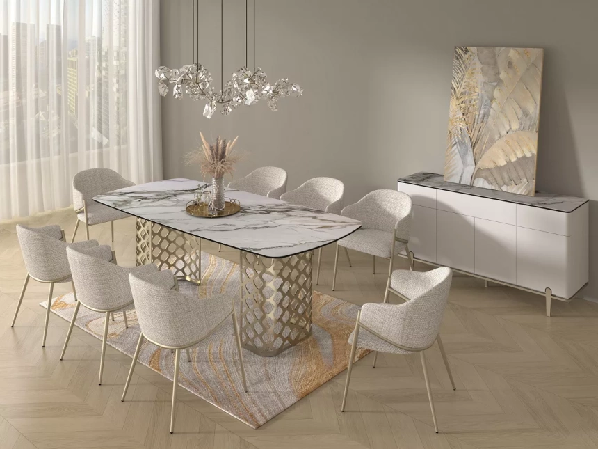 Кухонный стол Chiavari 220, Kl-188 Контрастный мрамор матовый, итальянская керамика, каркас шампань