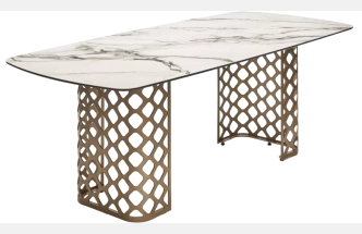 Кухонный стол Chiavari 220, Kl-188 Контрастный мрамор матовый, итальянская керамика, каркас шампань