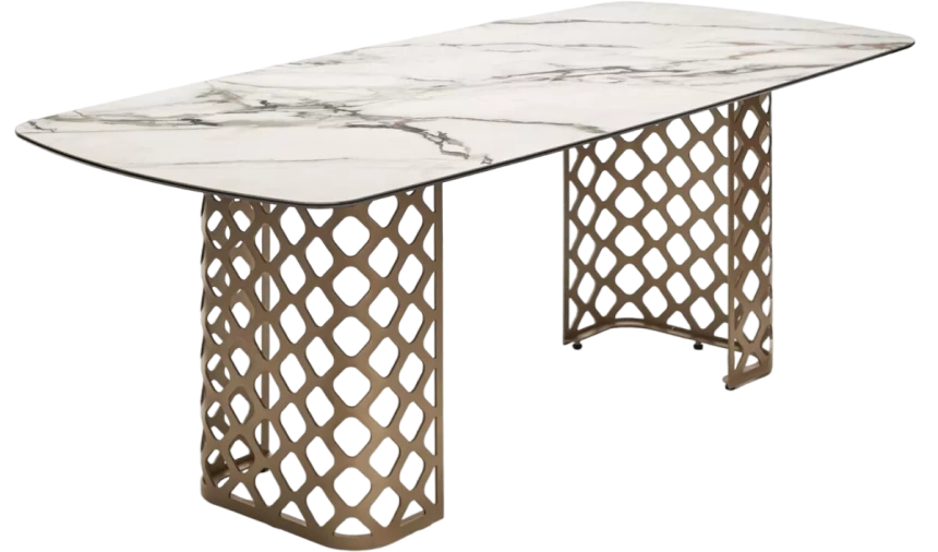 Кухонный стол Chiavari 220, Kl-188 Контрастный мрамор матовый, итальянская керамика, каркас шампань