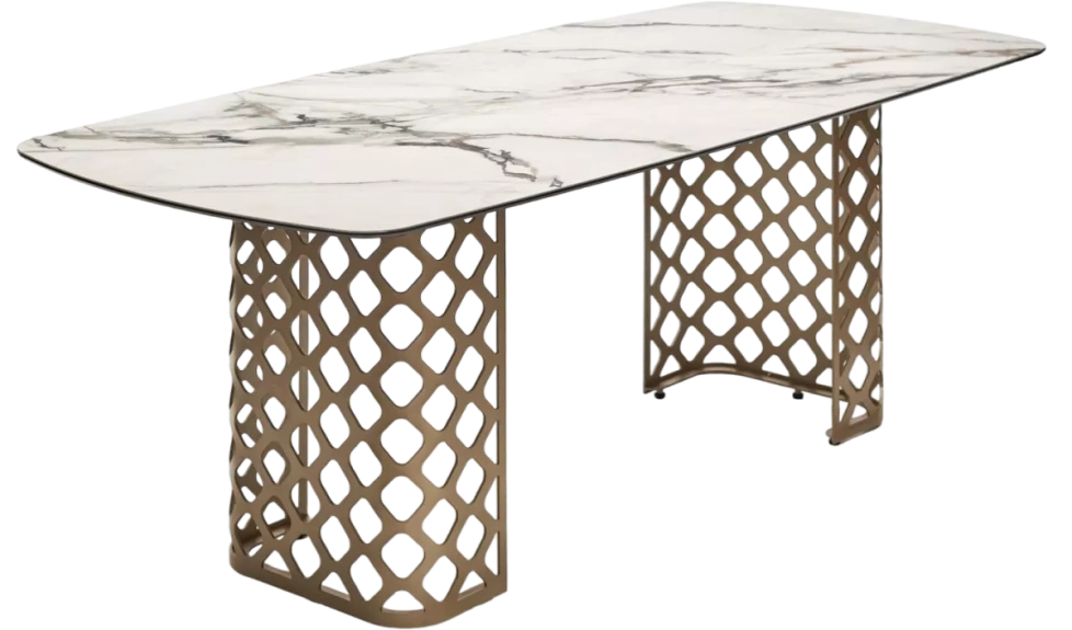 Кухонный стол Chiavari 220, Kl-188 Контрастный мрамор матовый, итальянская керамика, каркас шампань