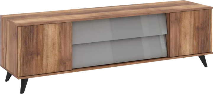 Тумба под ТВ Онтарио, Дуб Барокко / Серый глянец