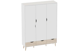 Шкаф трехстворчатый Соната, распашной для одежды, белый фон / дуб сонома