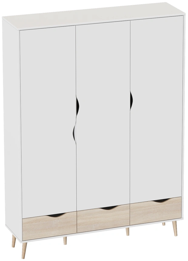 Шкаф трехстворчатый Соната, распашной для одежды, белый фон / дуб сонома