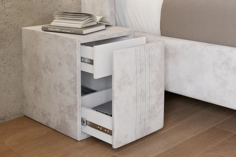 Тумба прикроватная Севилья, мягкая, с ящиками, велюр, тиффани бежевый